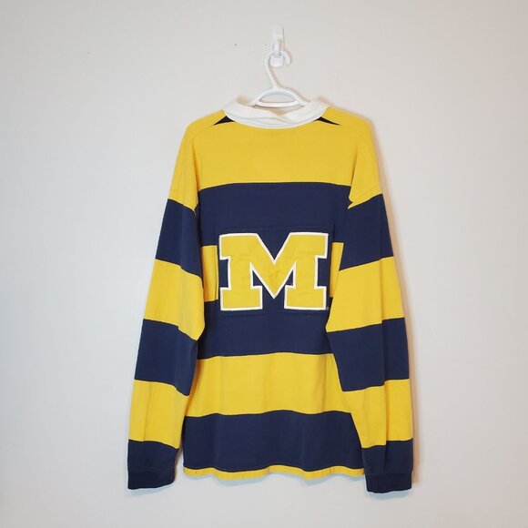 Vintage 90s Michigan University Wolverines Nike Long sleeve Rugby Shirt Size 2XL - Picture 2 of 6